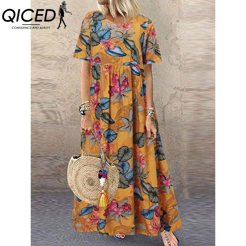 QICED Dámska móda Leto Jar Jednofarebná potlač Neformálne šaty s krátkym rukávom do O s vysokým pásom