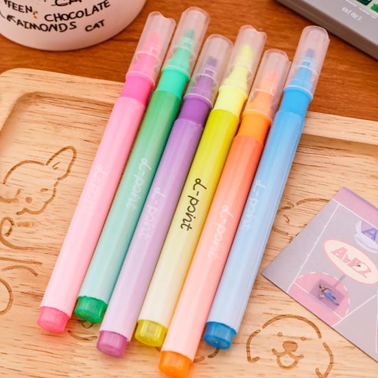 6Pcs Quick-Dry Highlighter Set Large Capacity Eye-Care Markers for Journaling Notes Dual-Tip Cute School Supplies for Kids