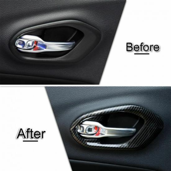 4x Interior Door Handle Bowl Cover Trim For Jeep Cherokee 2014- Carbon Fiber