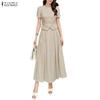 ZANZEA Blusa a Maniche Corte da Donna e Gonne Lunghe Casual Set Completi Due Pezzi