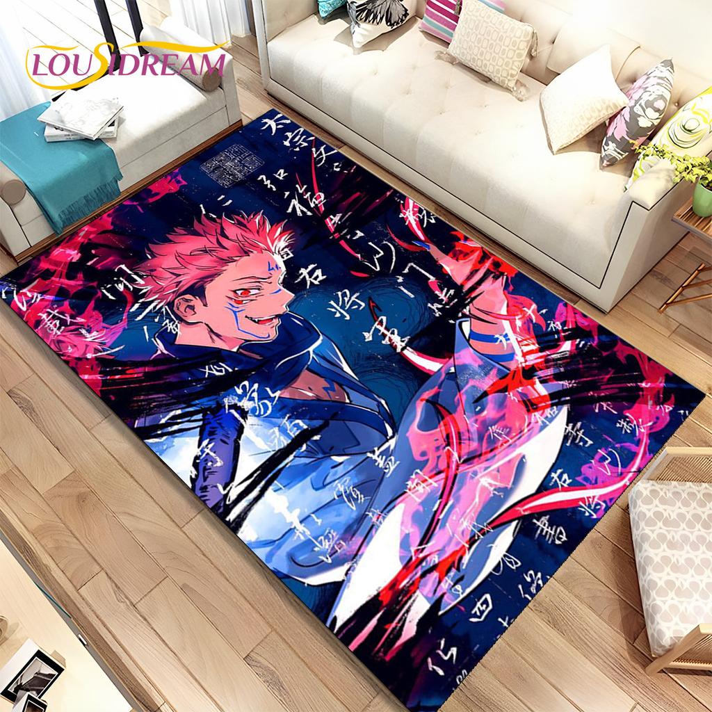 Tappeto Area Cartoon Anime Jujutsu Kaisen Grande, Tappeto per Soggiorno Camera da Letto Divano Zerbino Decorazione, Tappetino Antiscivolo per Bambini