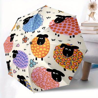 1pc Colorful Sheep Pattern Automatic Open/Close Umbrella, Umbrella with Cartoon Design, Portable Compact Umbrella for Men & Women, Good Holi