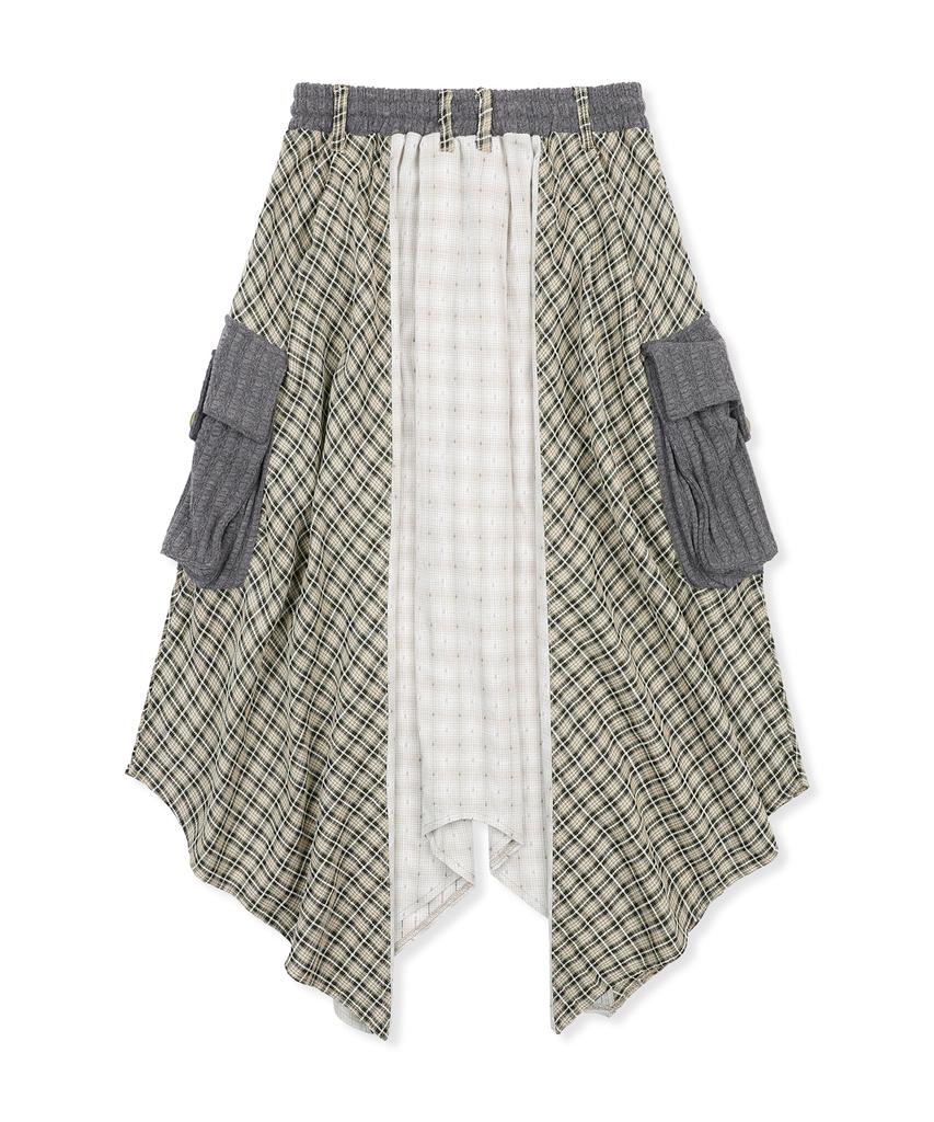 Lunakihu Wxsk016 Hirari Asymmetrical Check Skirt (Ivory/Charcoal)