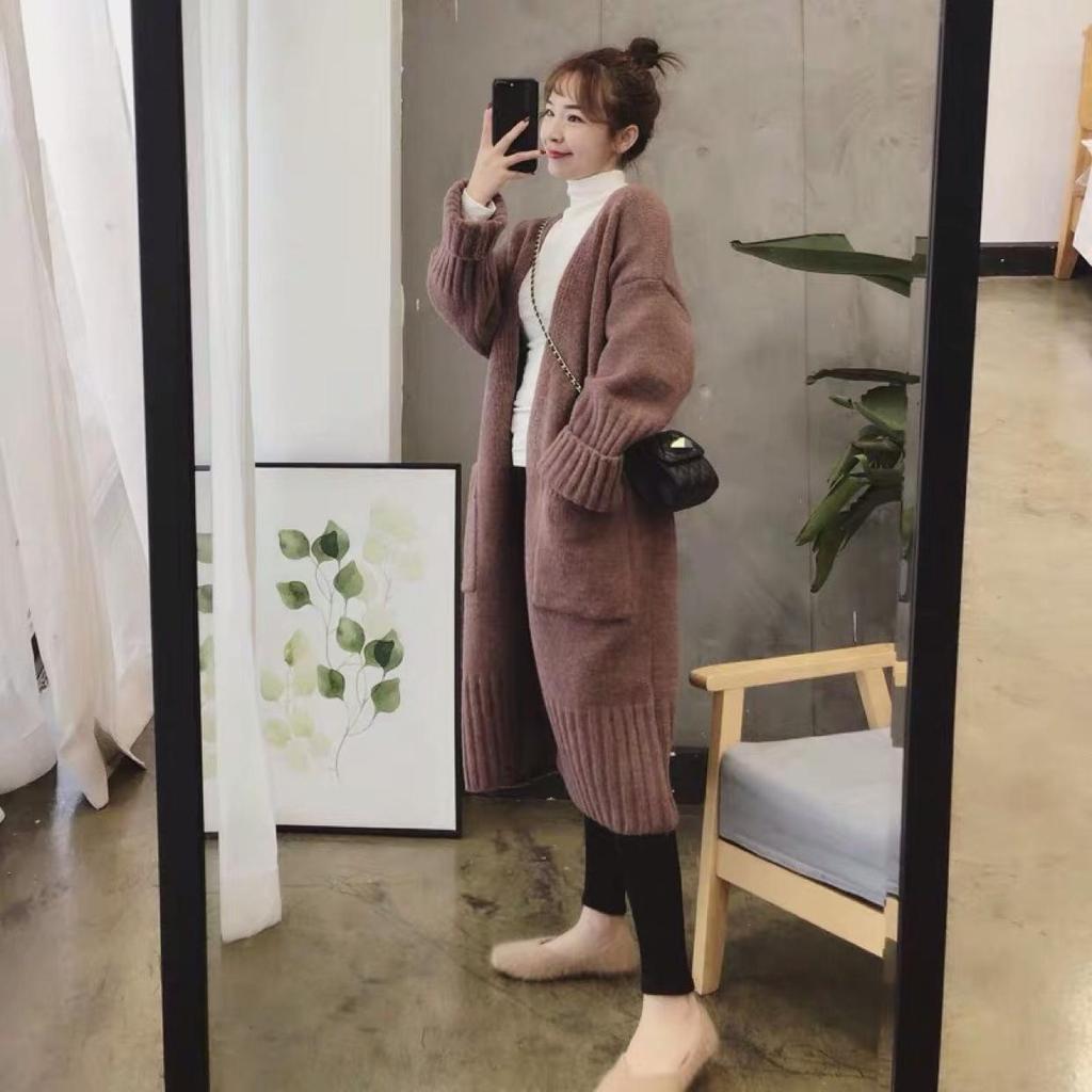 2025 Korean Style Thick Knit Mid-Length Cardigan for Women