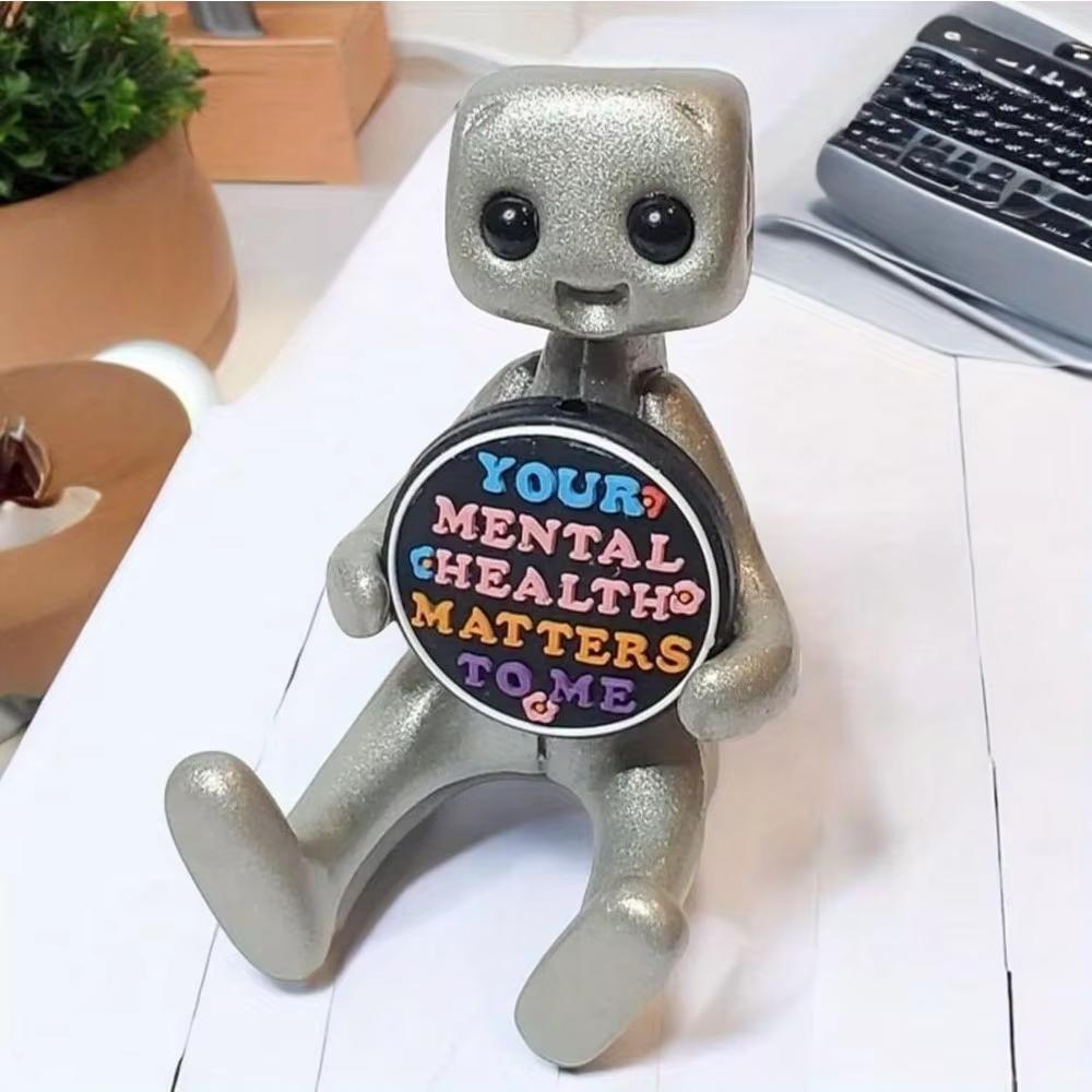 A Type Your Anxiety Is A Lying Hoe Robot Cute Tiny Figure Mental Health Resin Desk Ornament Children's Toy Gifts