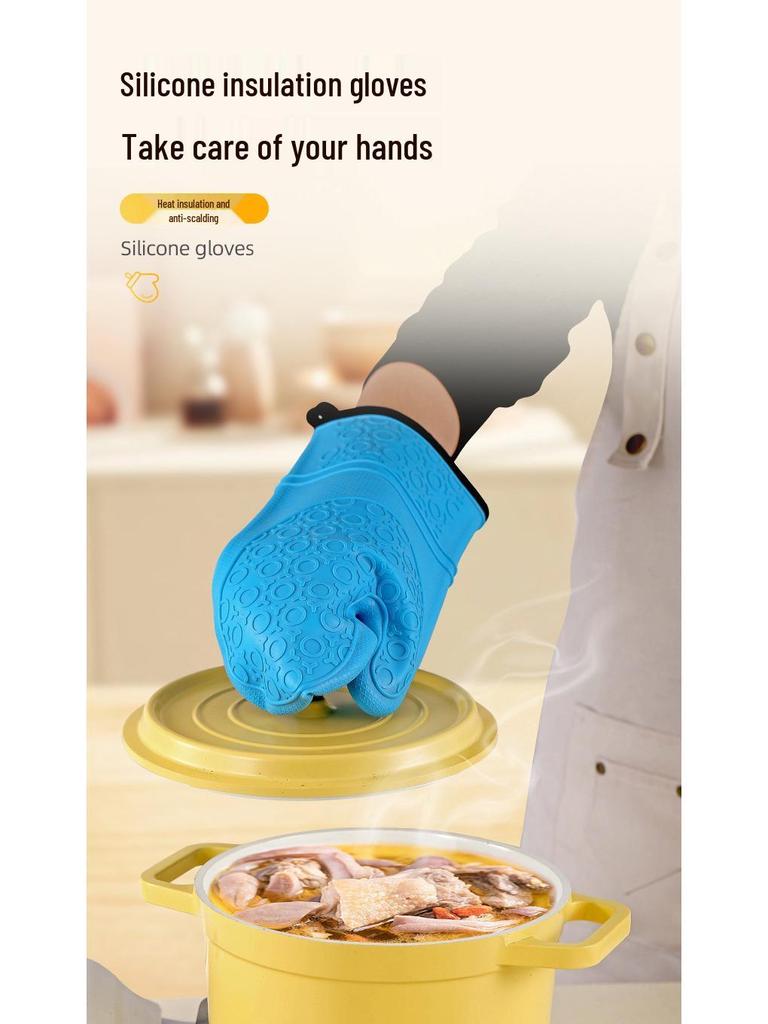 Auf Lager Doppellagiger Silikon-Küchen-Backofenhandschuh mit Baumwollkante