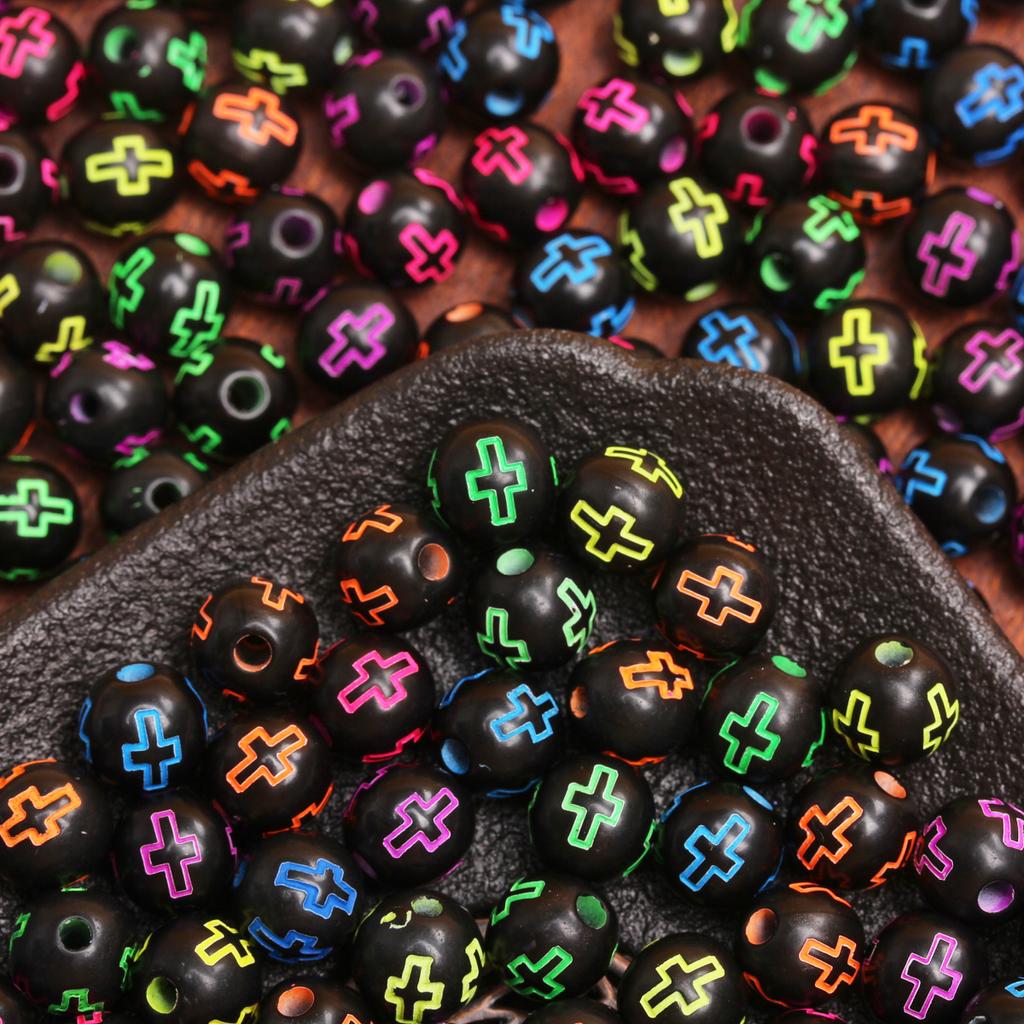 Home Party Supplies Handmade Keychain 20Pcs Bracelet Acrylic 7mm Fashion Necklace DIY Loose Beads Jewelry Making Material Cross Accessorie Round