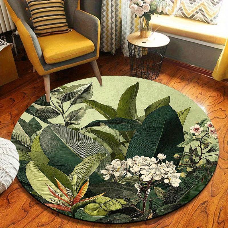 Luxury Tropical Botanical  Pattern Round Shape Floor Mats Kitchen Hallway Runner Rug Bedroom Living Room Soft Carpet Non-slip Area Rug