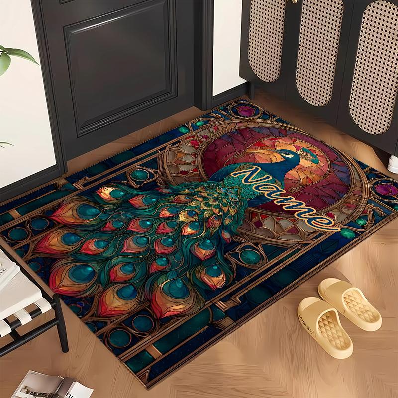 Retro Pfau (1) Personalisierter Name Büro Teppich Stilvolle Dekoration für Wohnzimmer Schlafzimmer Küche