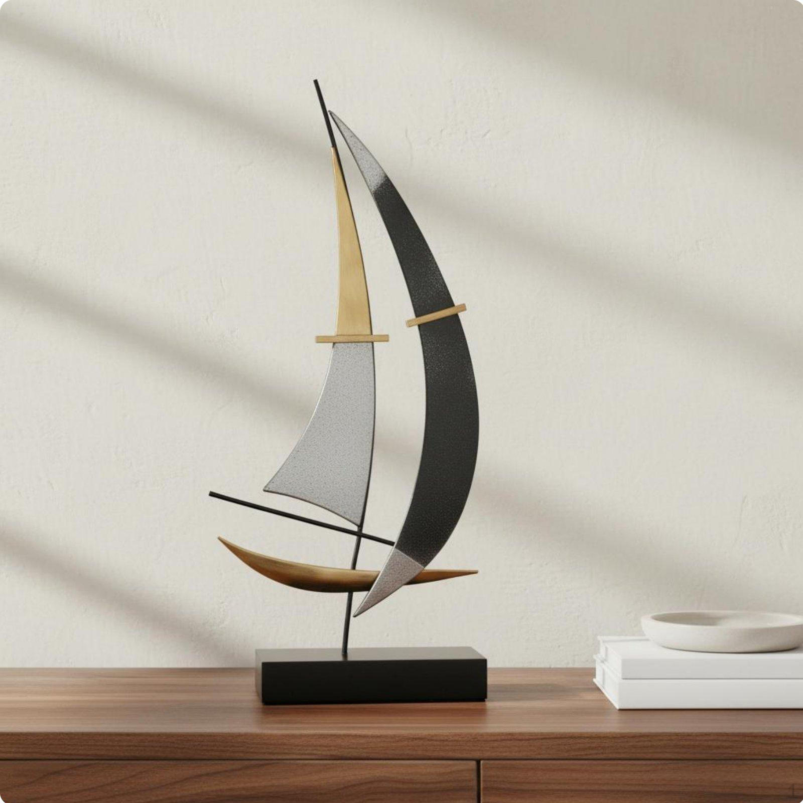 Metal Sailboat Statue Wrought Iron Art