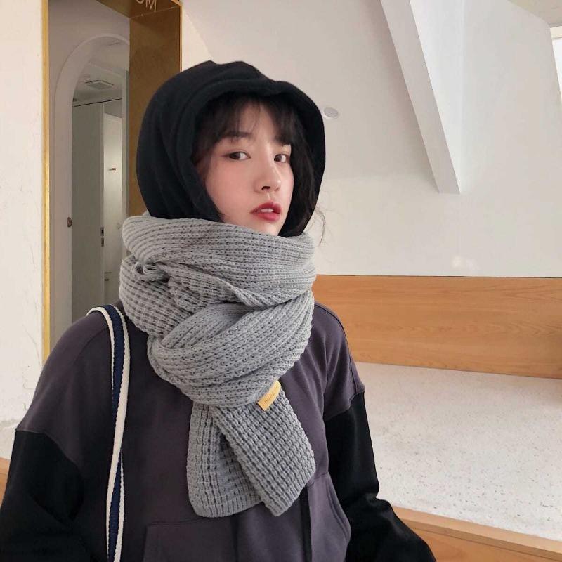 Damen Schicker Harajuku-Stil Grobstrickschal Winter Koreanischer Stil Vielseitig Verdickt Warm Halswärmer Einfarbig