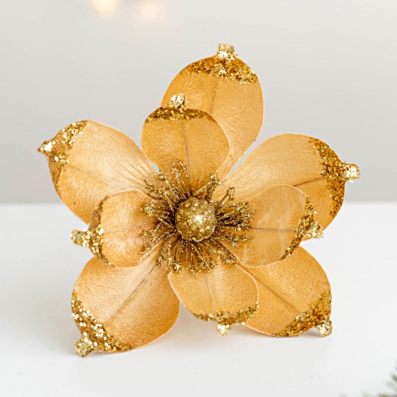 1PC Beautiful Sequins Home Decor Wedding Magnolia Simulation Flower Christmas Ornament