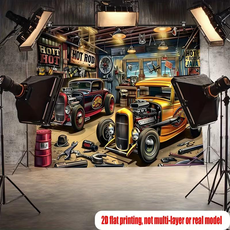 American Retro Hot Rod Garage Tapestry Vintage Car Art Wall Decor