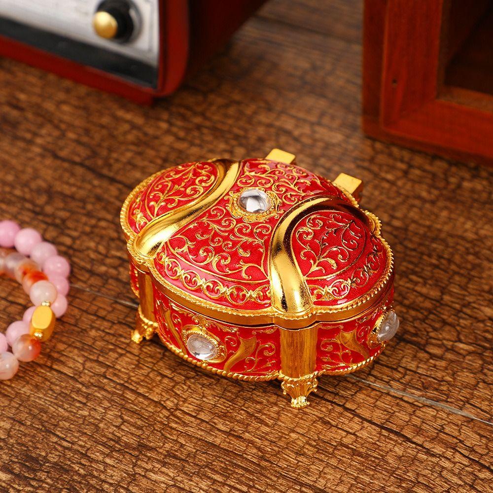 Oval Shape Trinket Box Relief Design Jewelry Storage Case Jewelry Organizer  For Girls