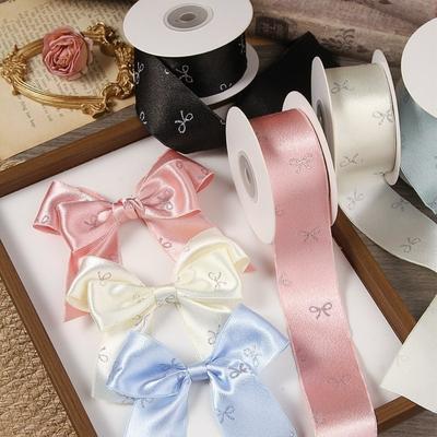 Bow Print Silver Foil Bow Ribbons 40mm Silk Ribbon Decoration Gift Wrapping Ribbons Cloth