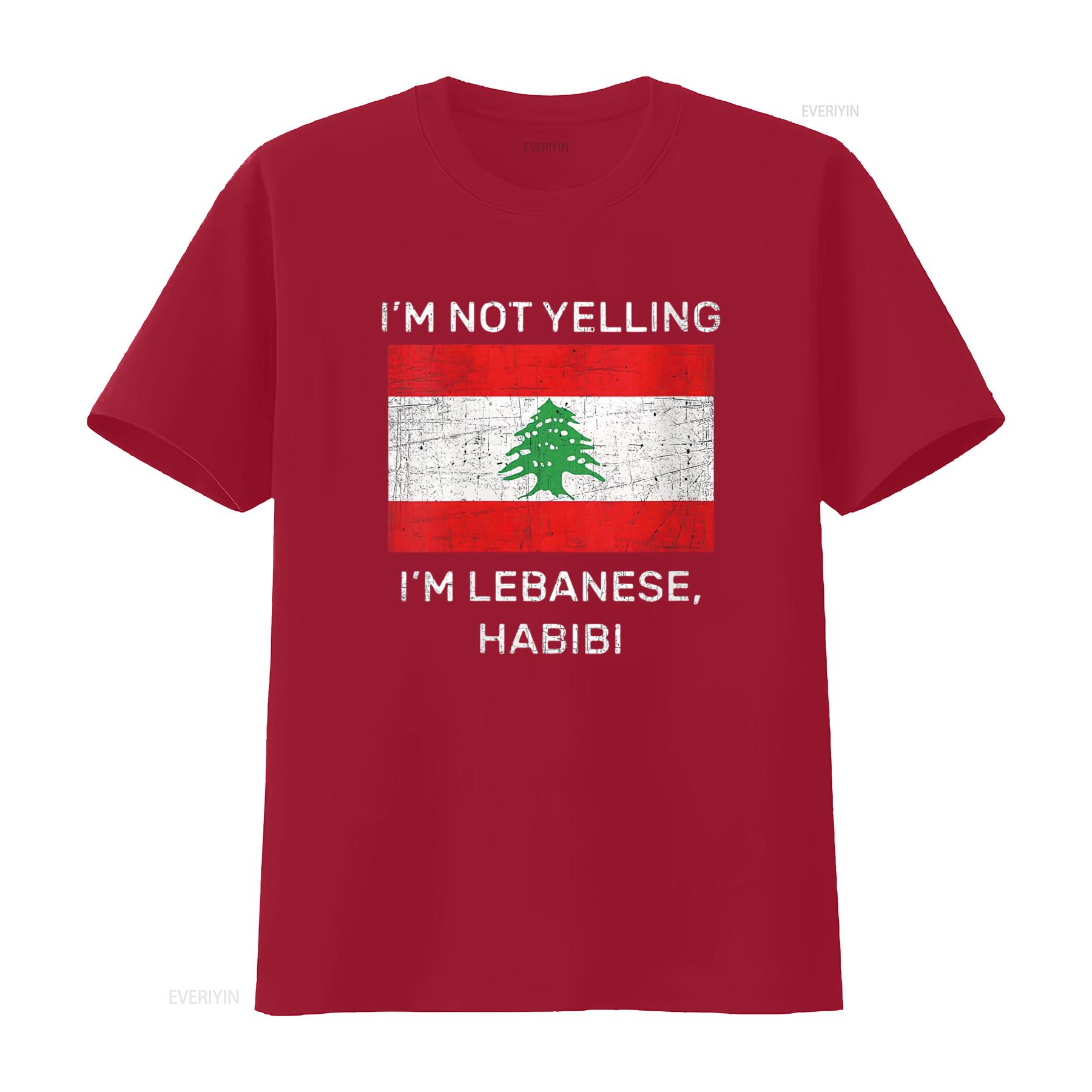 

Mens I m Not Yelling Lebanese Habibi Lebanon Flag Round Neck T Shirt Black 2X Large vintage Washed Versatile Comfortable S