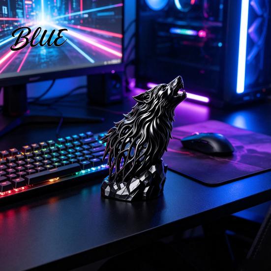 Minimalist Sculpture for Office Howl Wolf Sculpture Gothic Wildlife Home Decor Howling Statue Figurine Black Matte Decor with Rock Base Rustic