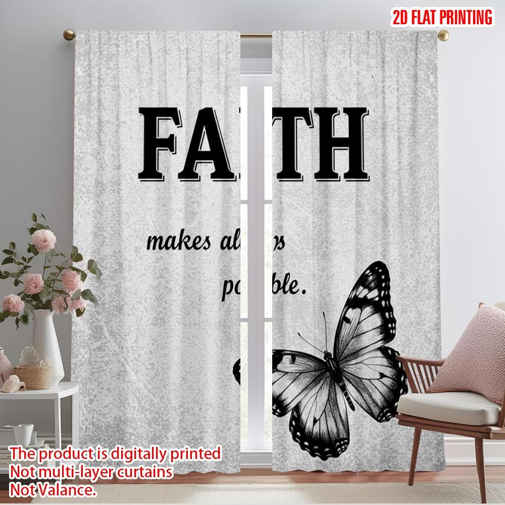 2pcs 2D flat printing Window Drapes Faith Butterfly Polyester Without Electricity Party Decorations Use for General Festive and