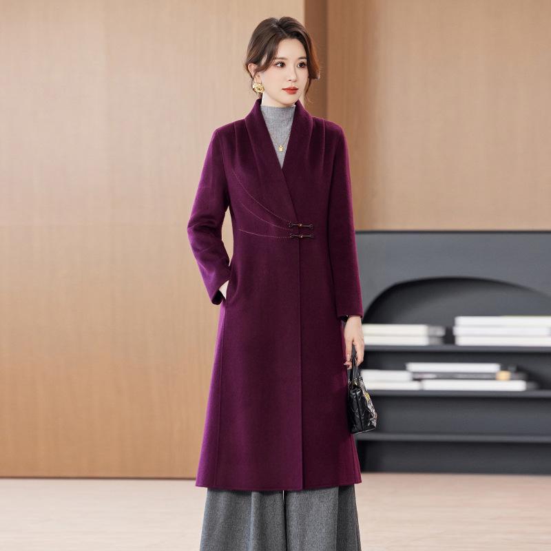 

Элегантное женское двустороннее шерстяное пальто - Новинка 2025 года в китайском стиле для осени/зимы Double Extra Large