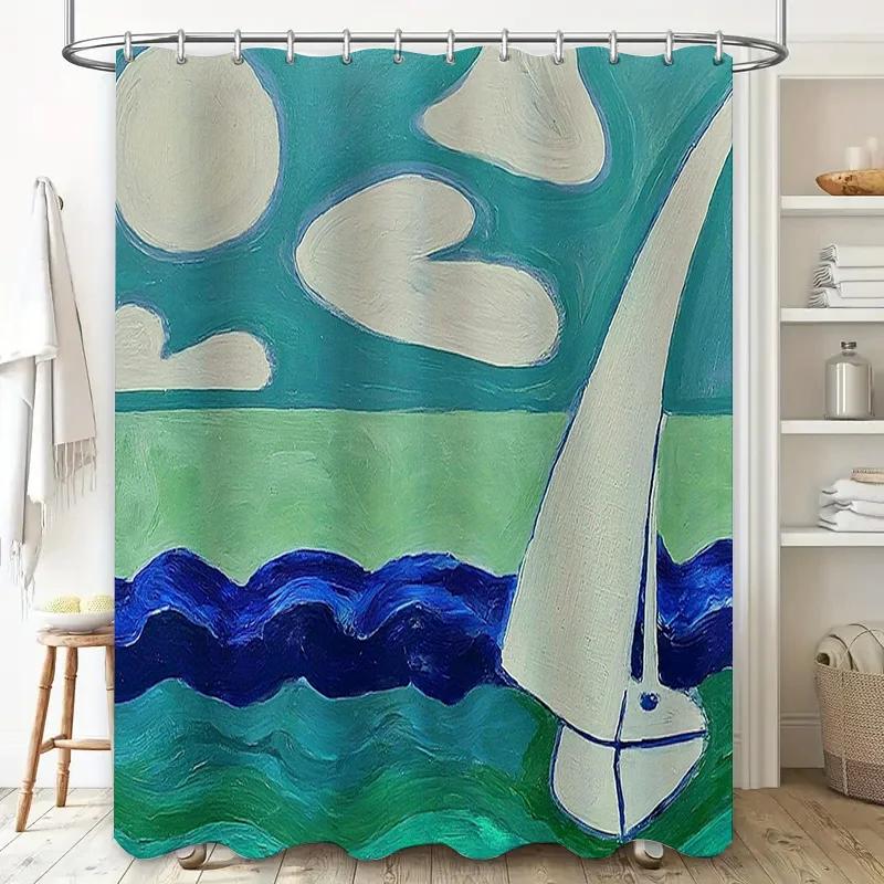 

Modern Stylish Abstract Print Shower Curtain Waterproof Bathroom Decor Easy Install hook loop design, simple and artistic W90xH180cm