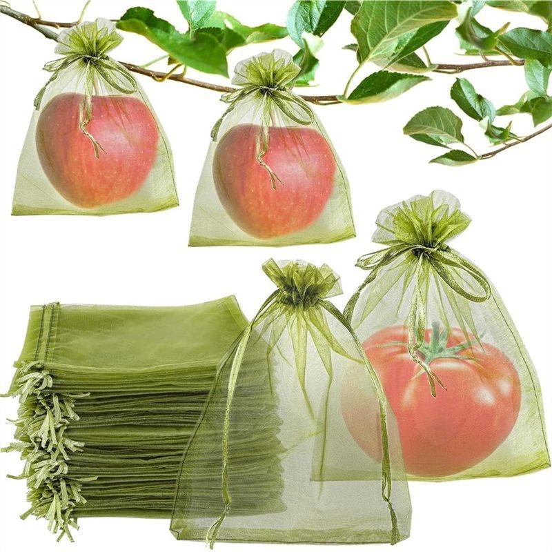 

A25F-Cover For Tree Netting 200PCS Fruit Protection Bags 5.5 X 7.8 Green Net For Vegetables Mesh Organza Bags зелёный