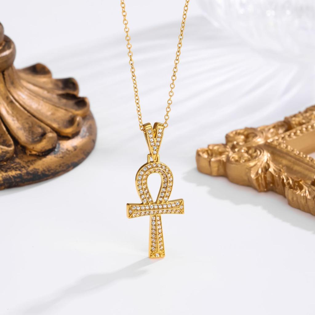 2026 Stone Cross Necklace Fashion Light Luxury Necklace Jewelry Premium Jewelry Full Diamond Men's Necklace