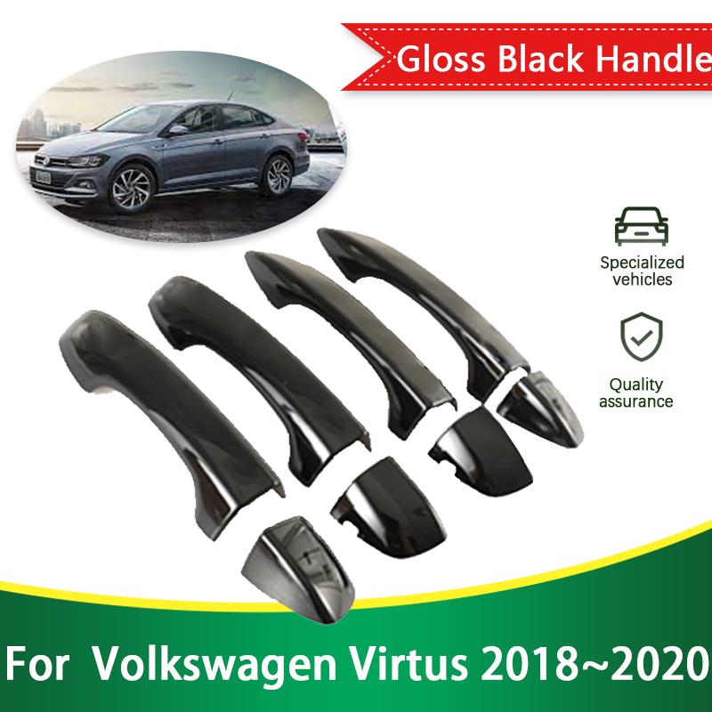 for Volkswagen VW Virtus 2018   Gloss Black Smart Door Handle Cover Protective Style Stickers Trim Car Accessories Parts