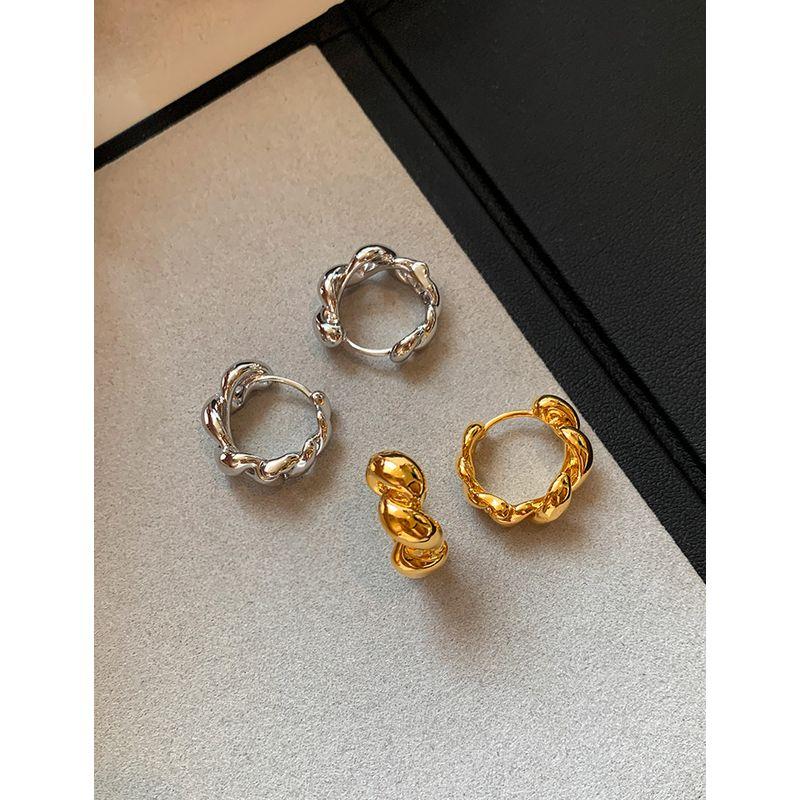 Fashion Retro Gold Silver Cable Stitch Simple Bracelet Earrings Circle Female Accessible Luxury Fancy Ear Clip Earrings Earrings Female Autumn