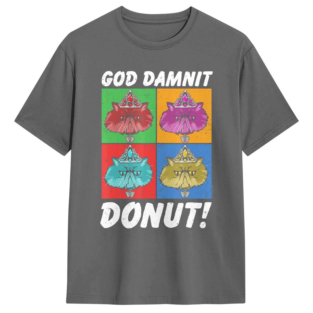 Unisex T-Shirt Gottverdammt Donut Katze Pop Art DCC Vintage Baumwolle T-Shirt Kurzarm T-Shirts Rundhals Kleidung Geschenkidee