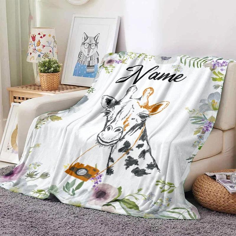Personalized Name Blanket Cartoon Animal Exclusive Print Name Flannel Blanket Fun Gift Blanket