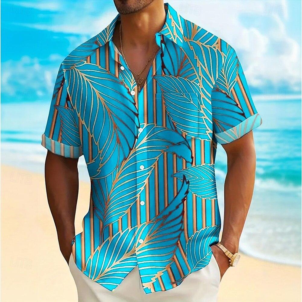 Fashion Men Hawaiian Shirt  Gold Leaf Patterns Short Sleeve Shirts for Men Beach Vacations Summer Parties Oversized Men Clothing