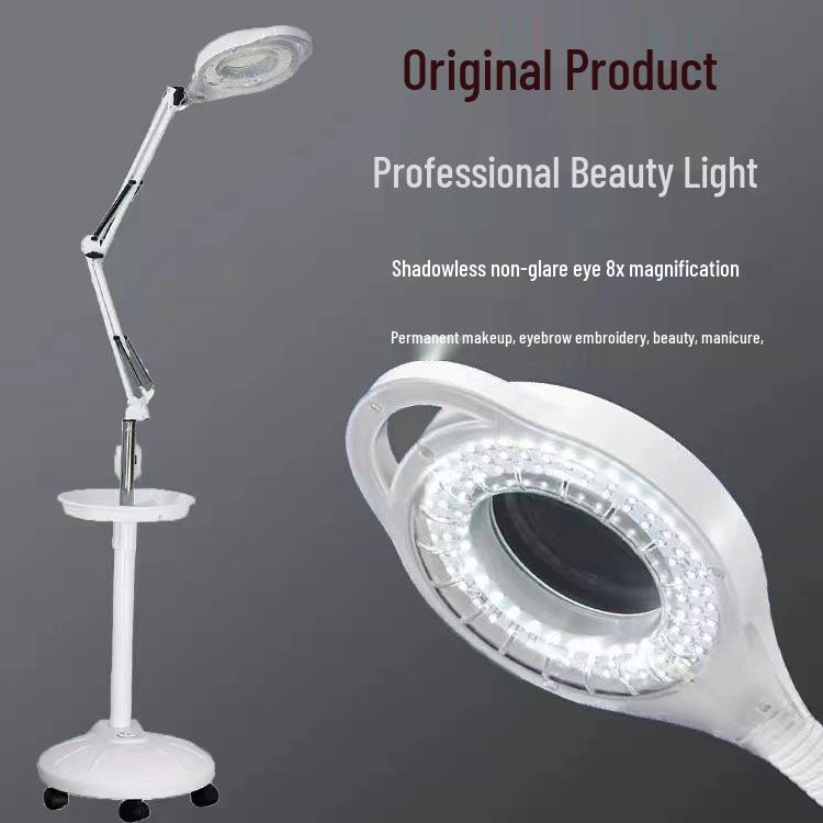 Beauty LED Cold Light Strip Magnifying Glass Floor Lamp for Eyebrow Tattooing, Manicure, Eyelash Extensions, and Embroidery