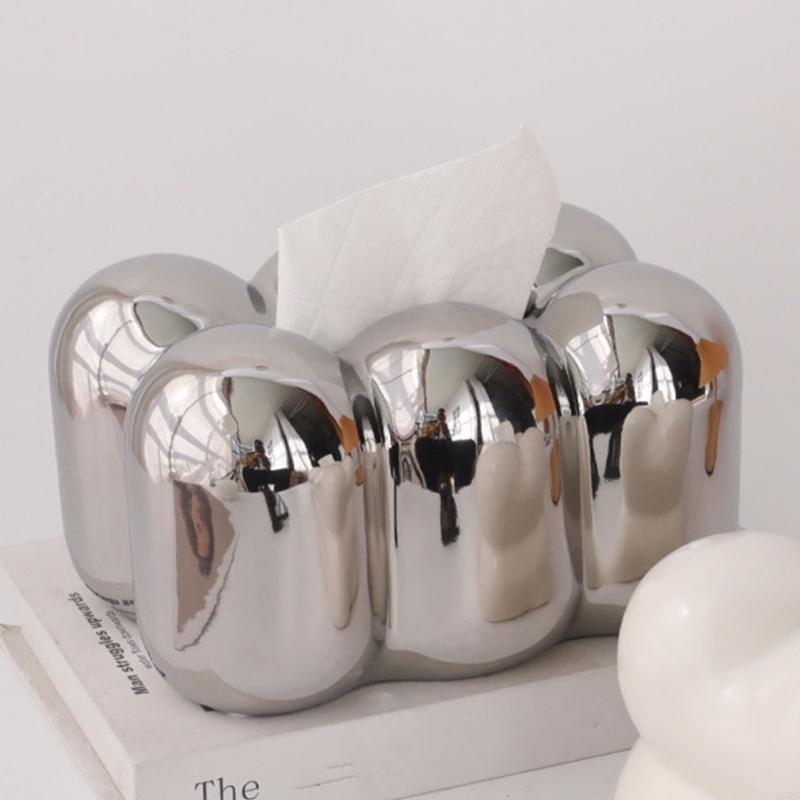 High-end Dining Table Tissue Box Ceramics Tissue Box Silver White Black