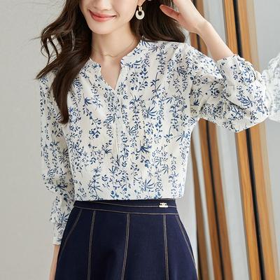 Nueva Camisa Estilo Chino para Mujer Camisa de Manga Larga de Algodón Puro para Mujer Nuevo Top Holgado con Cuello en V Estilo Chino para Mujer