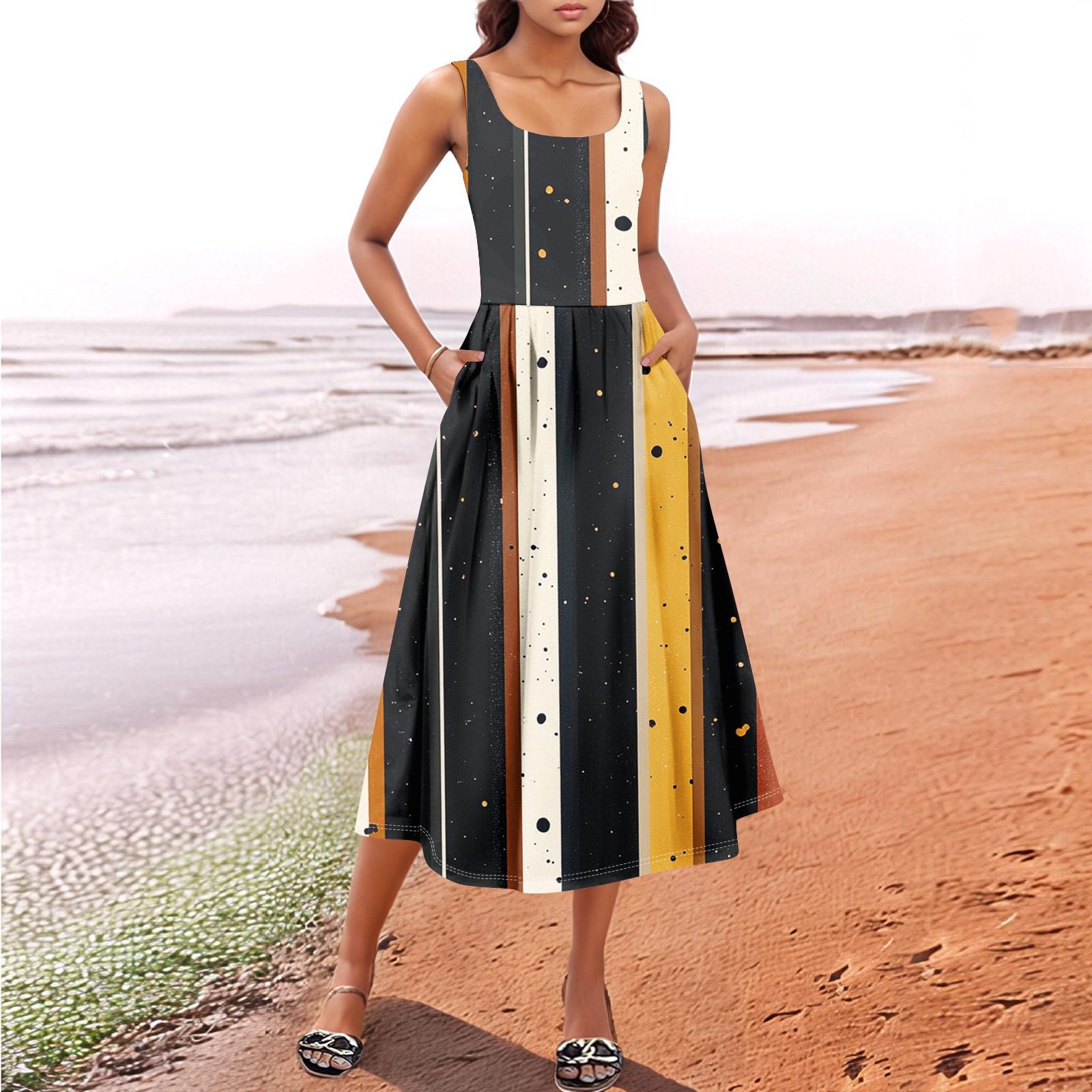 

Women s Summer Spring Casual Floral Sundress Sleeveless Beach Vacation Flowy Boho Tank Midi Dresses XL