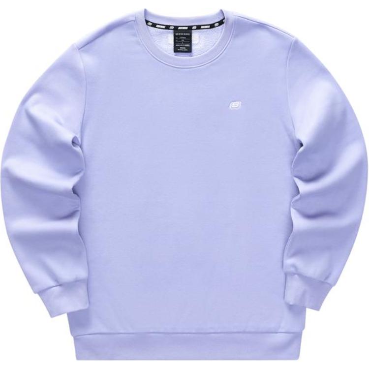 Skechers Colorful Casual Series Solid Color Fleece Knit Crew Neck Pullover Sweatshirt Unisex sweatshirt Sweet-Lavender L423U153-01DU XS