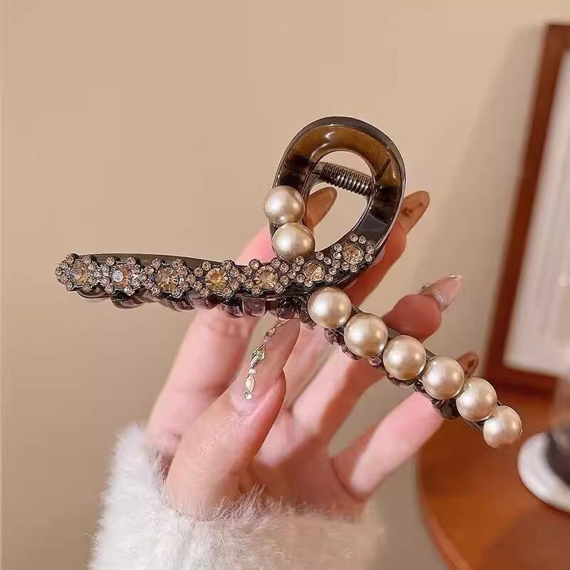 New Korean Style Pearl Rhinestone Hair Clips for Women Fashion Shark Clip Girls Hair Jewelry Accessories