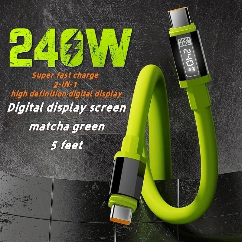 1PCS-3PCS Type C Portable Fast Charging Cable 240W with Power Meter for Android Phones IPhone 16 17 IPad Tablet 1.5m Long Cord