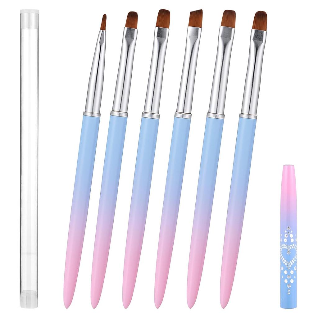 6 Pcs Nail Art Clean Up Brushes Flat/Oval/Angled Gel Nail Brushes Gradient Handle Brush for Cleaning Polish Mistake On the Cuticles Nail Art Design