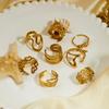 Stainless Steel Gold Color Love Heart Ring Set For Women Hollow Flower Geometric Finger Rings Party Vacation Waterproof Jewelry