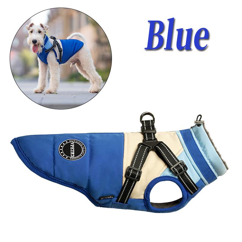 

Winter Dog Waterproof Jacket with Traction Buckle Warm Pet Clothe Dog Cotton Jacket Suitable for Small and Medium Dogs Schnauzer S синій