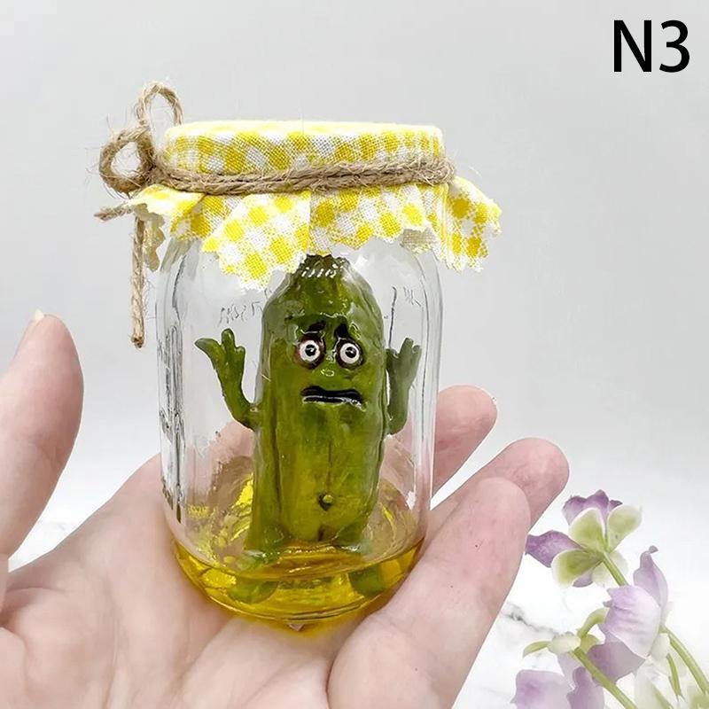 

1PC Grumpy Pickle In A Jar Sculpture Funny Aojiao Jar Pickle Cartoon Display Creative Mini Grumpy Clear Glass Pickle Statue