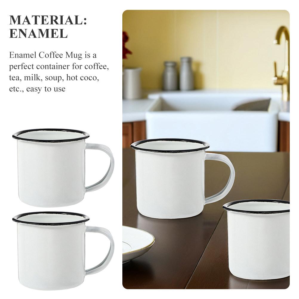 2Pcs Enamel Cup Vintage Enamelware Design Stable Base Non Slip Bottom Enamel Mug for Hot Drinks Cold Beverages