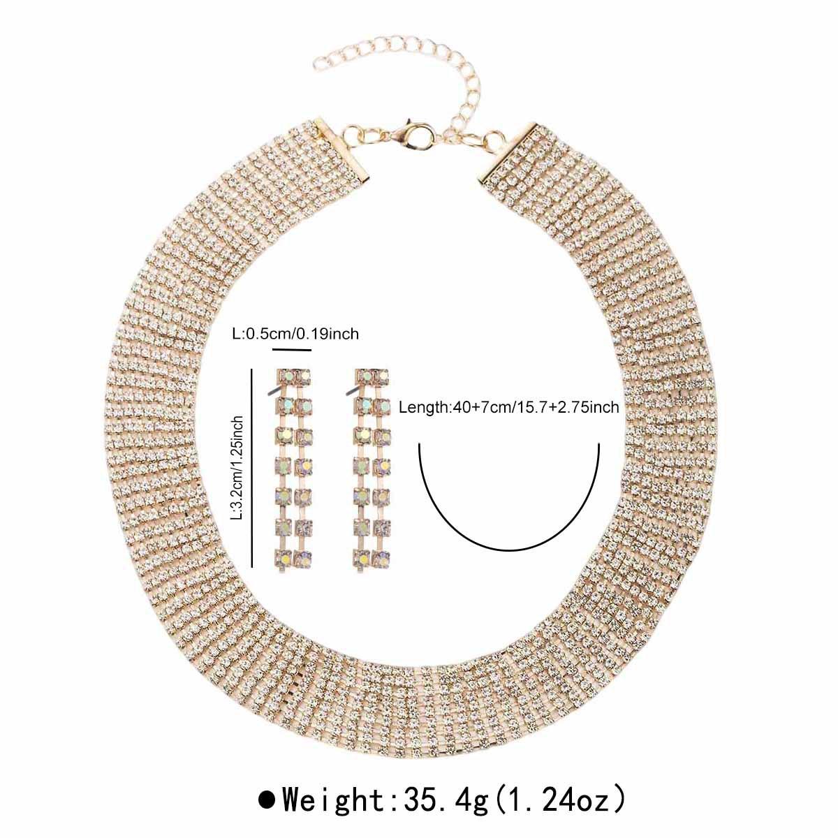 

Fashion Full Diamond Necklace Earrings Set Elegant Temperament Banquet Wedding Jewelry Gifts For Women золотой