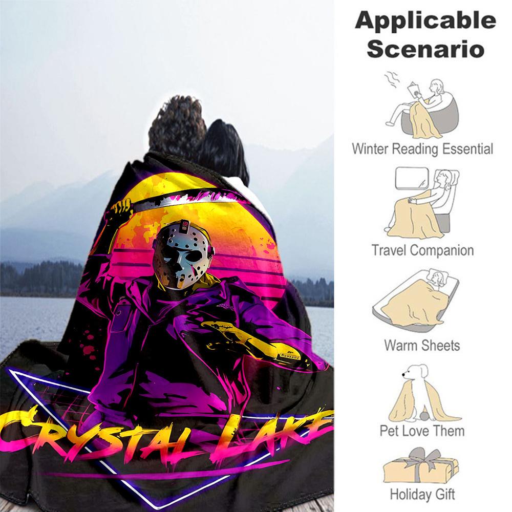 1pc Friday the 13th Jason Voorhees Outdoor Blanket Lightweight Flannel, Soft & Warm, All Season Use for Sofa, Outdoor, Camping, Living Room, Office