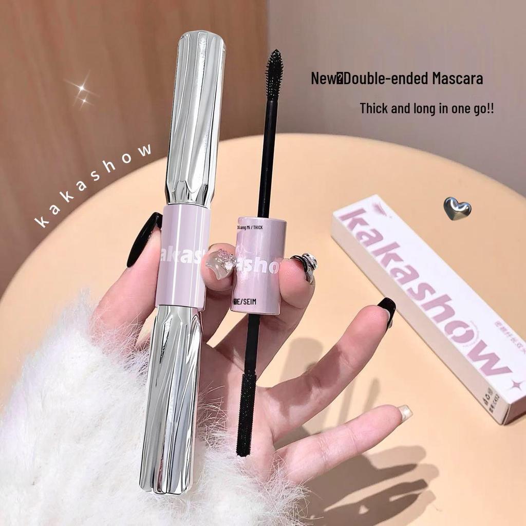 Kakashow Double-Ended Mascara: Long, Voluminous, Waterproof, Sweatproof, Thick, Curling, Smudge-Resistant, Separated Lashes.