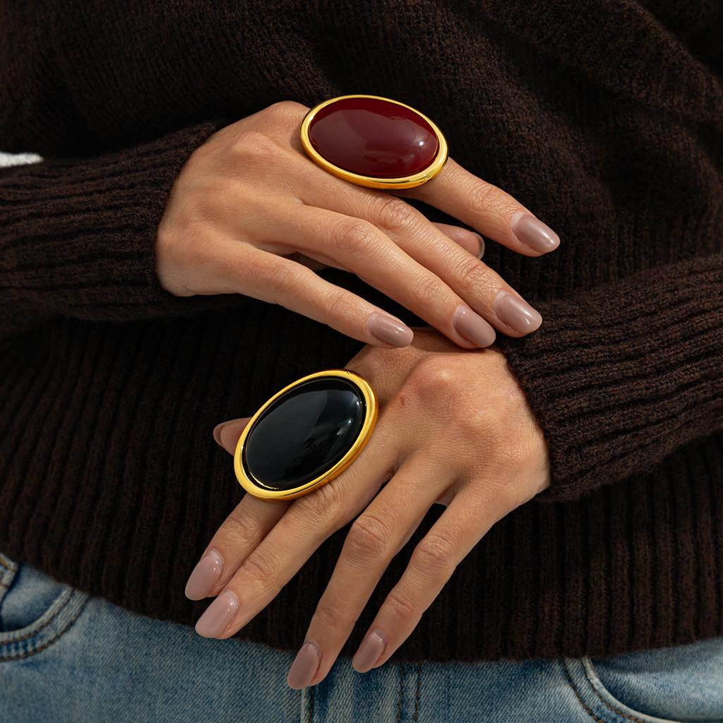 Salircon Classico Semplice Geometria Rosso Ovale Resina Anello Dito Donna Vintage Elegante Anelli Fascino Accessori Festa Gioielli Regalo