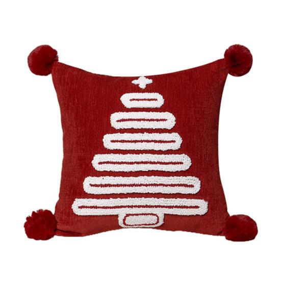 Christmas Tree Pattern Throw Pillowcase with Tassel Hair Ball Decoration Pillow Cover Farmhouse Style Cushion Cover