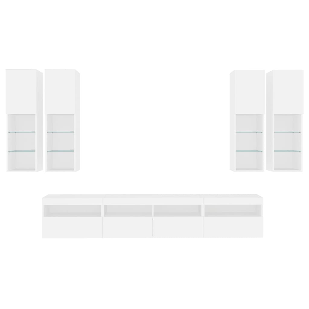 7 Piece TV Wall Unit with RGB LED Lights White
