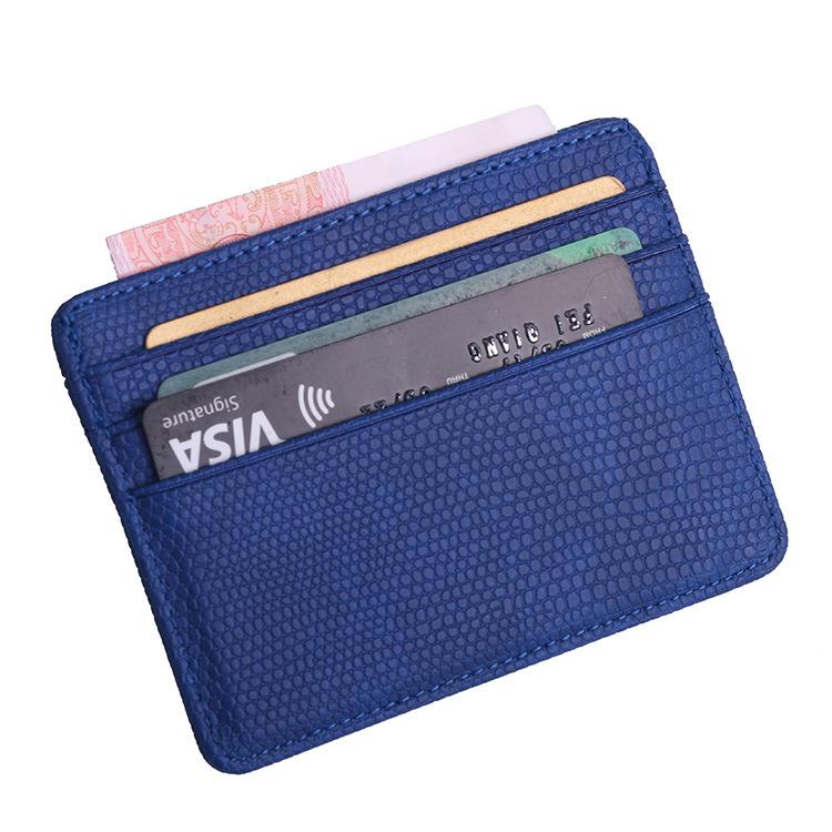 Lizard Pattern Leather Credit Card Holder Small Double sided Card Wallet Men Women ID Bank Card Case Multi-card slot Mini Purse синий
